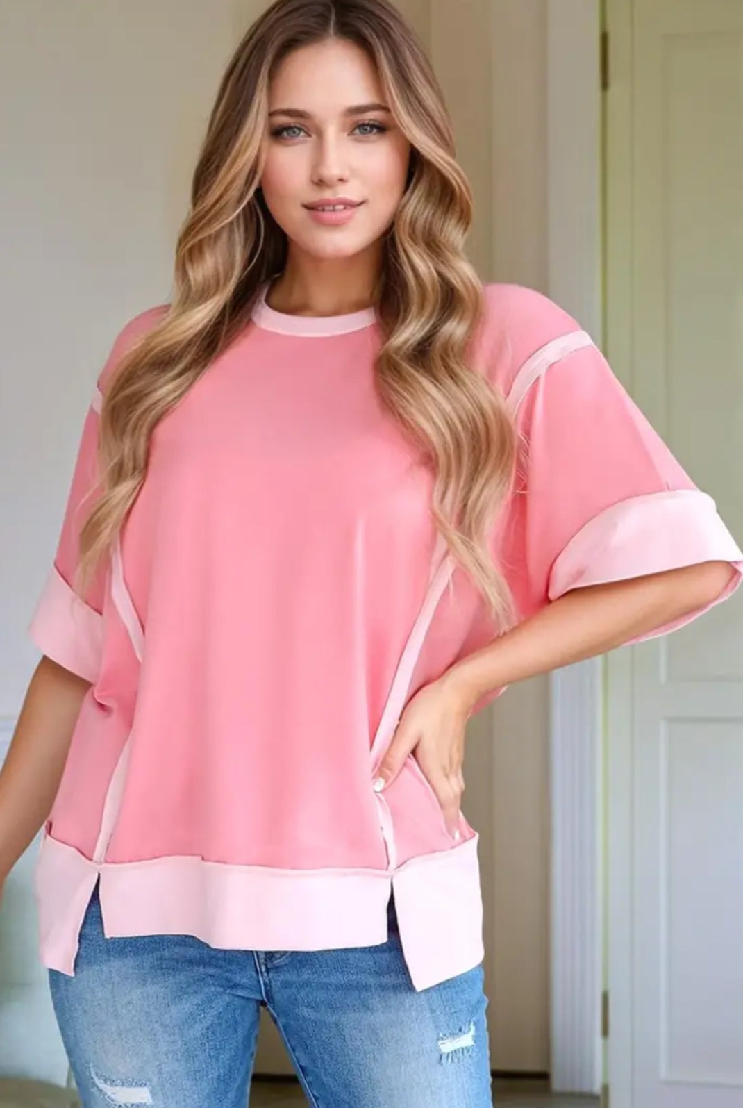 Pink Half Sleeve Top