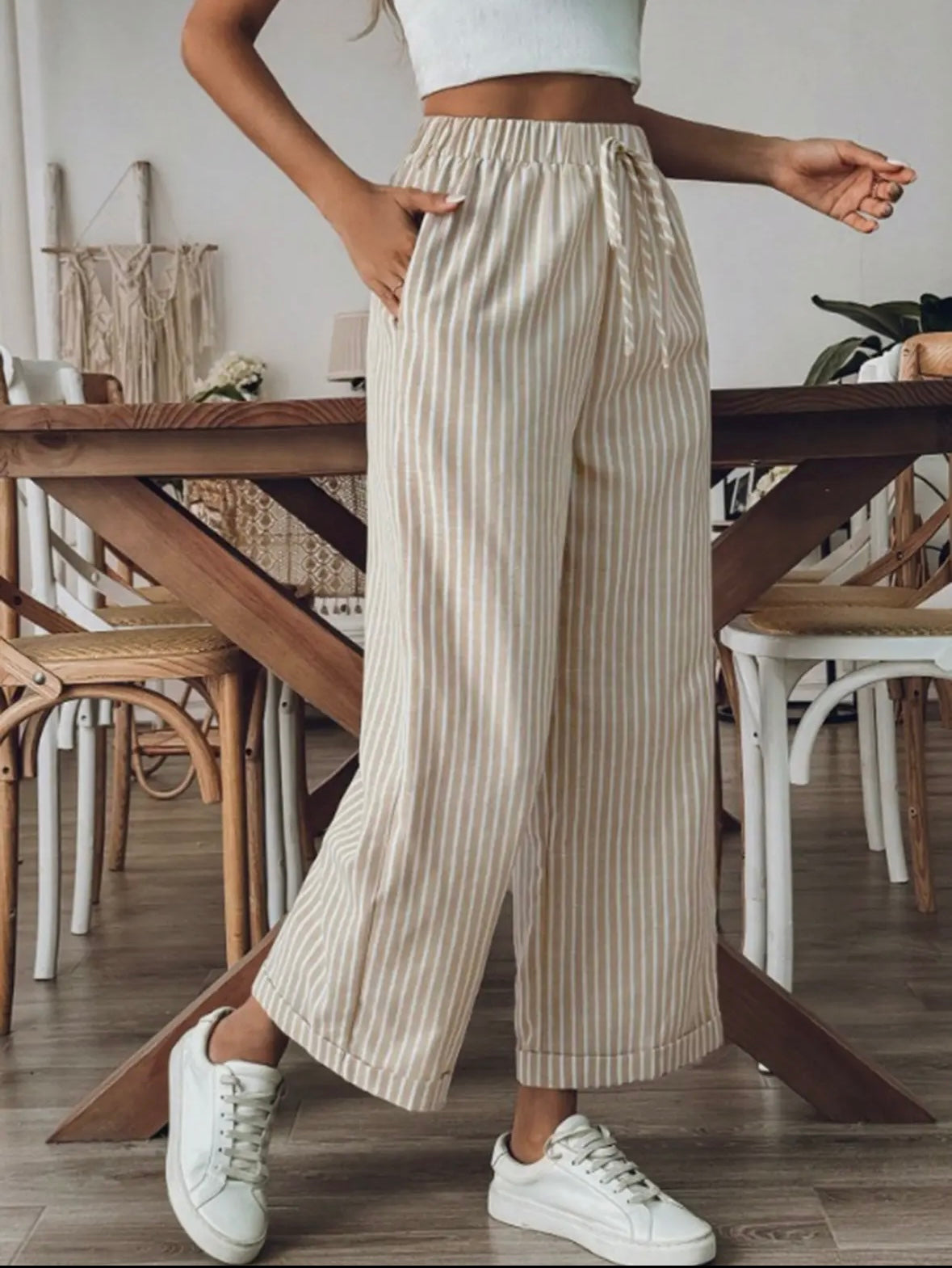 Striped Loose Straight Leg Pants